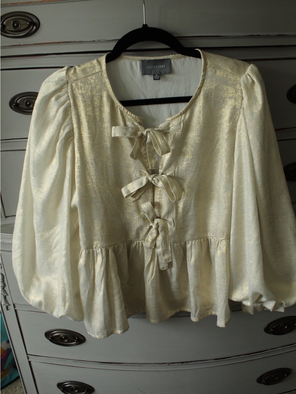 Gold Tie-Front Peplum Blouse